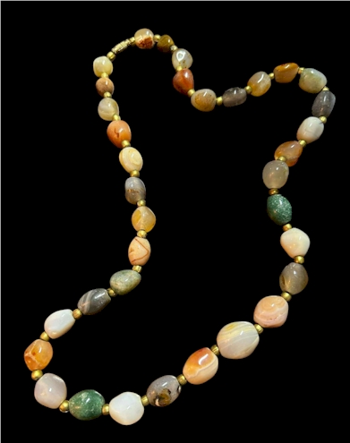 Chunky Polished Stone Necklace – 24” Natural Earth-Tone Beads with Barrel Clasp