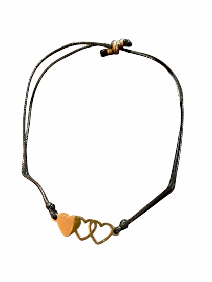 Black Cord Bracelet with Triple Heart Charm – Adjustable up to 10”