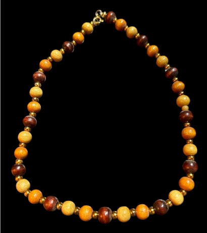 Two-Tone Wooden Bead Bracelet – 10” Gold Accents, Natural Earthy Style