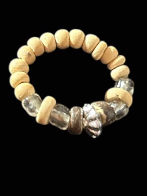 Beaded Wood & Glass Ring