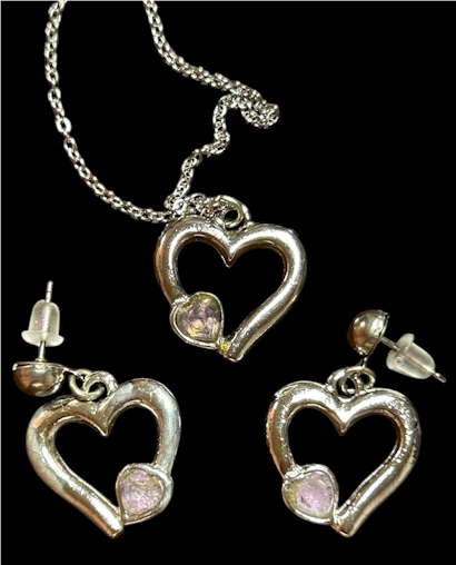 Silver-Tone Heart Necklace and Earring Set