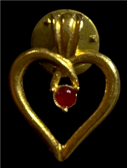 Gold-Tone Heart Lapel Pin with Red Stone Accent