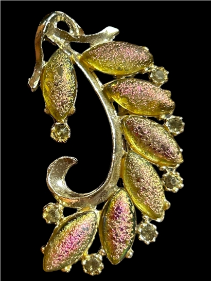 Gold-Tone Iridescent Leaf Necklace Pendant / Pin