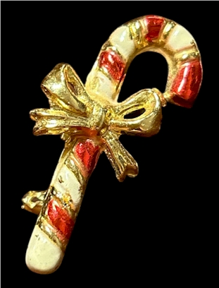 Gold-Tone Candy Cane Pin with Red and White Enamel
