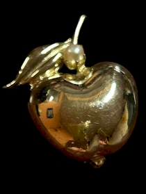 Gold-Tone Heart Pin with Leaf and Faux Pearl Accent