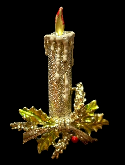 Gold-Tone Holiday Candle Pin with Enamel Flame