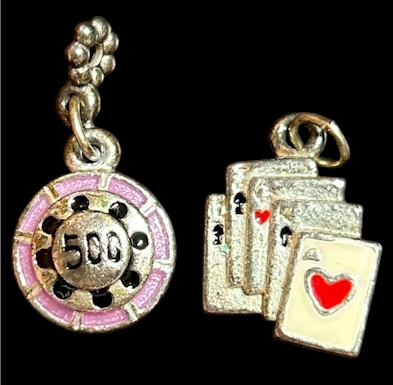 Poker Charm Set – Playing Cards & 500 Chip Bracelet Pendants (½ in each)