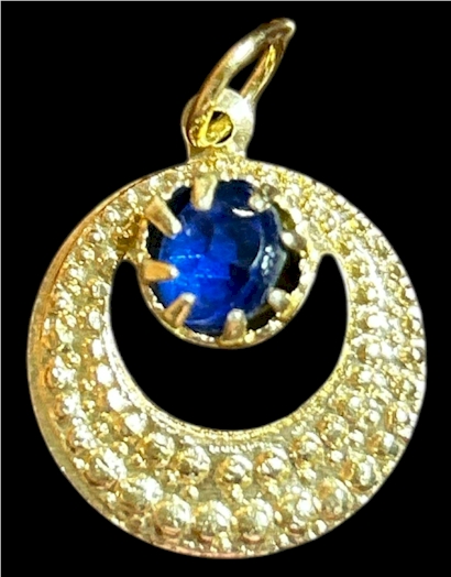 Gold-Tone Necklace Pendant with Sapphire Blue Stone (⅝ in)