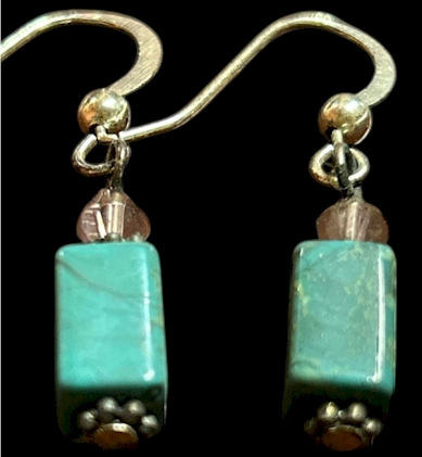 Turquoise Cube Stone Earrings – 1 Inch