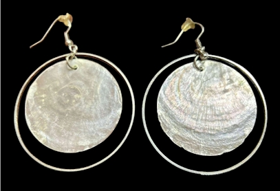 Silver Tone Shell Disc Hoop Earrings – 2 Inch