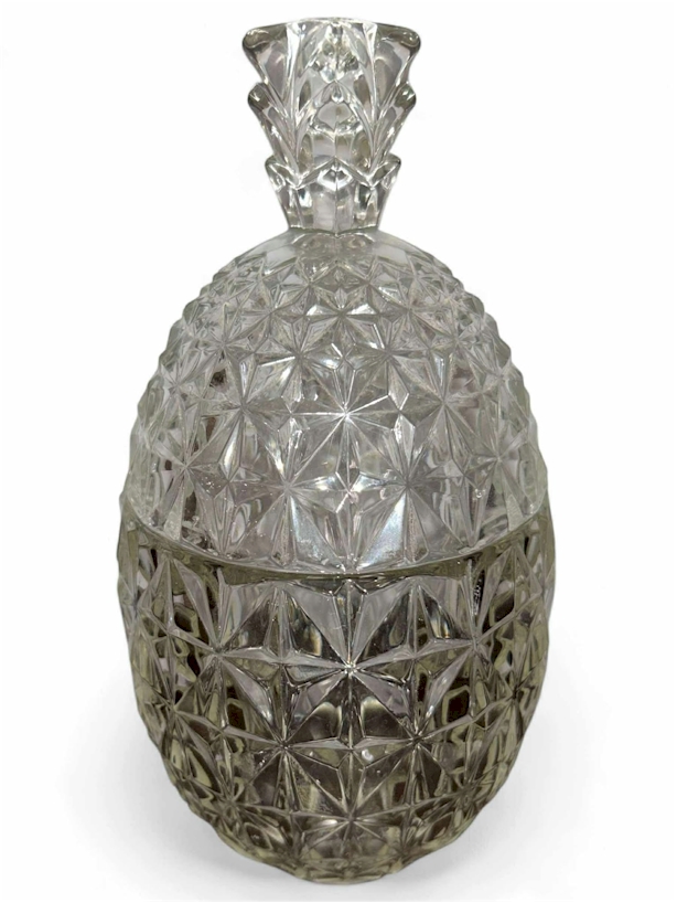 Vintage Pressed Glass Pineapple Candy Dish with Lid 8.5 Inch
