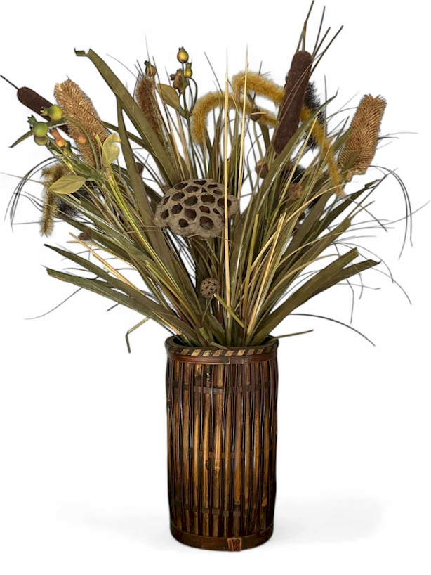 Tall Dried Floral Arrangement in Bamboo Vase 24 Inch