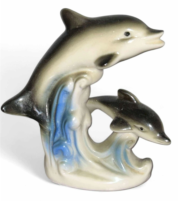 Vintage Ceramic Dolphin Figurine 2.5x4 Inch