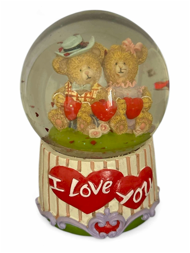 I Love You Teddy Bear Couple Snow Globe 4x6 Inch