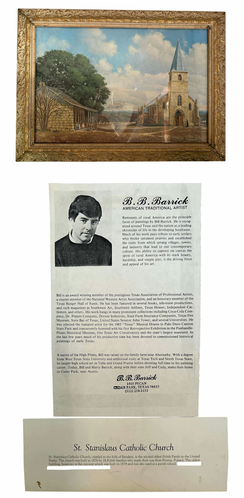 B.B. Barrick “St. Stanislaus Catholic Church, Bandera, Texas” Framed Print – 21x15 Inch