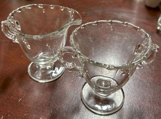 Vintage Clear Glass Creamer & Sugar Set – Scalloped Edge with Loop Handles, 4"