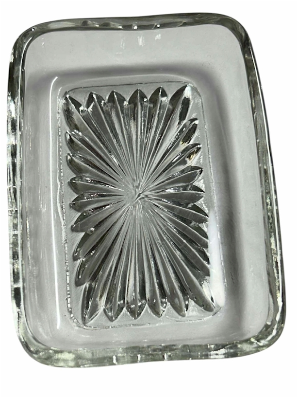 Vintage Rectangular Pressed Glass Dish – Starburst Base, 3.5"