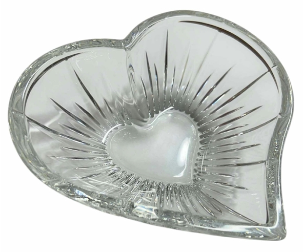 Vintage Clear Cut Glass Heart Dish – Starburst Design, 6" Wide