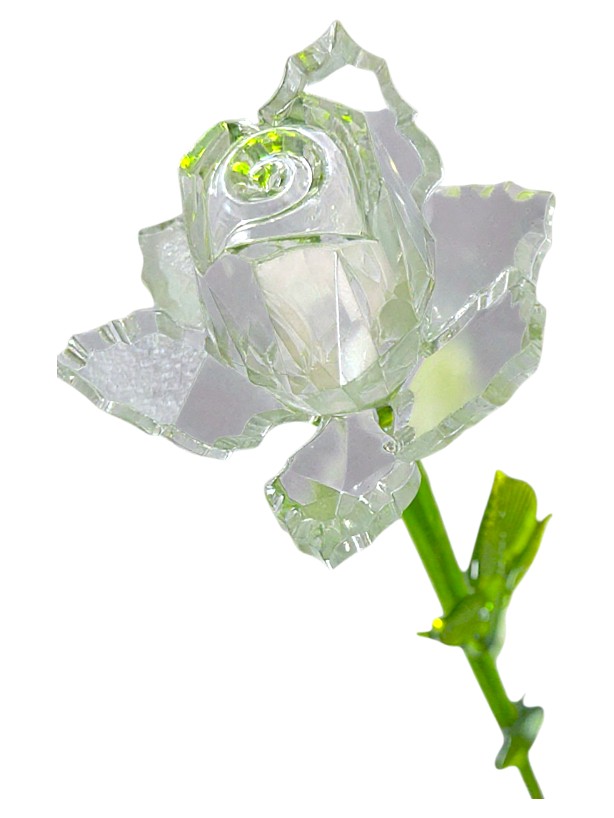 13.25" Long Stem Crystal Rose with Green Stem – Cut Glass Look