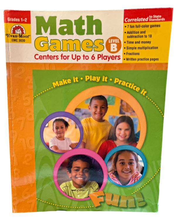Evan-Moor “Math Games Level B” Grades 1–2 Learning Center Book