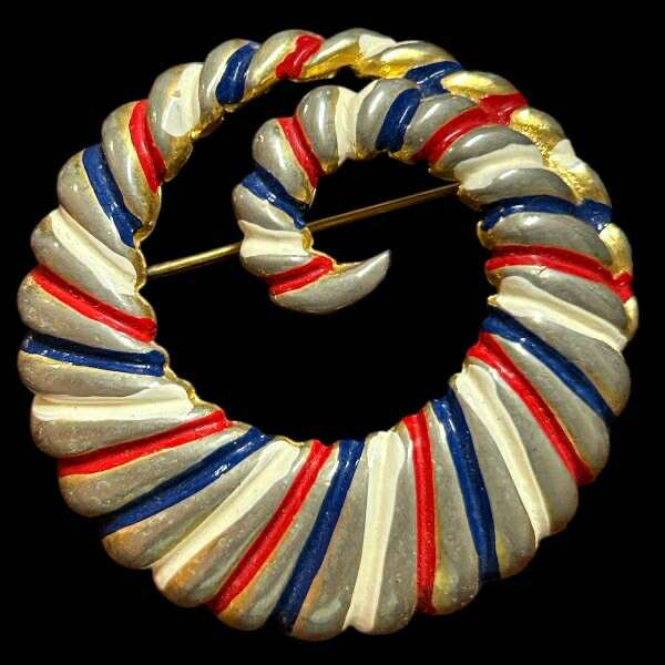 Red, White, and Blue Spiral Enamel Brooch – 2 Inch