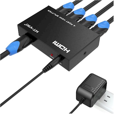 HDMI Splitter 1 in 4 Out, 1x4 Power HDMI Splitter 4 Ports w/AC Adapter, 4Kx2K@30Hz 3D Full HD Distributor for PS4 Fire Stick HDTV MT-ViKI 