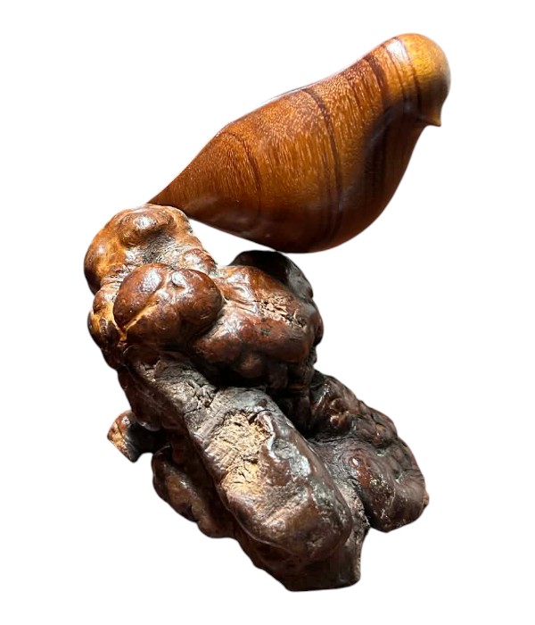 Hand Carved Wooden Bird Sculpture Signed Folk Art