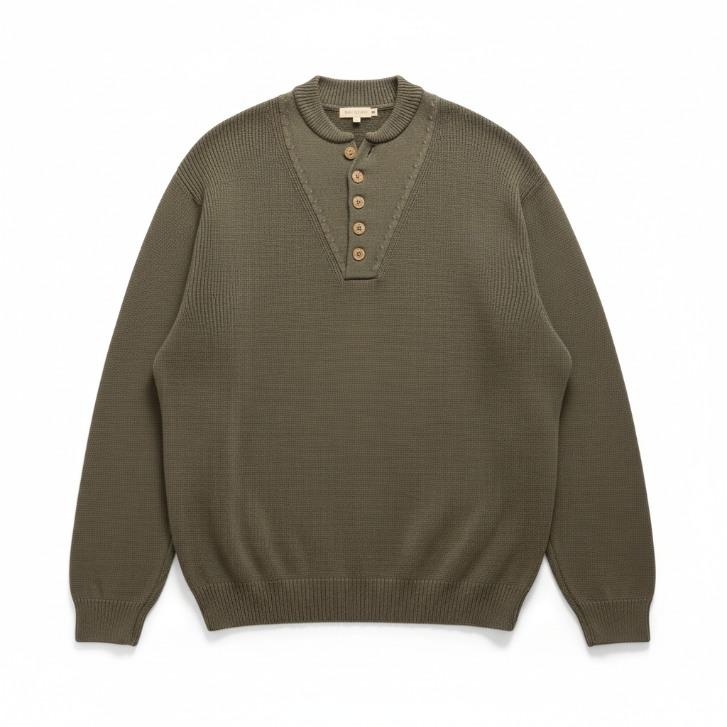 Men’s Guide Series Heavy Knit Button Neck Sweater