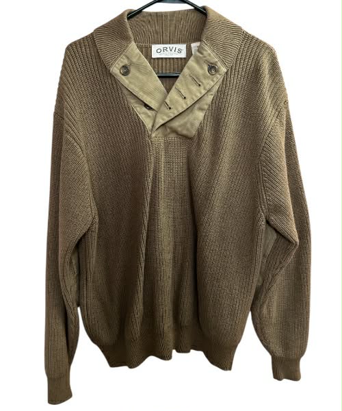 Men’s Orvis Heavy Knit Button Collar Sweater with Denim Elbow Patches