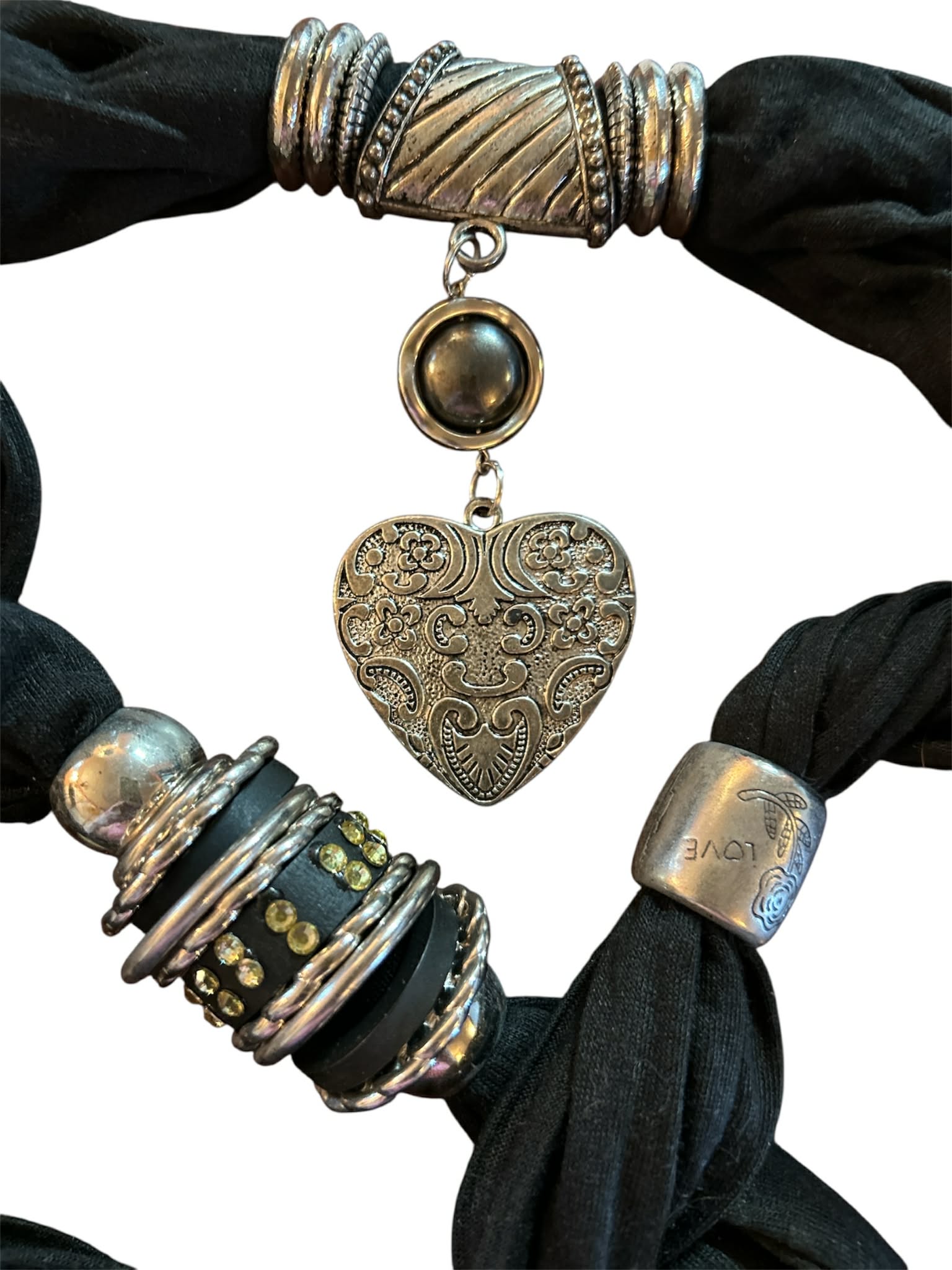 Decorative Black Scarf Belt with Heart Charm