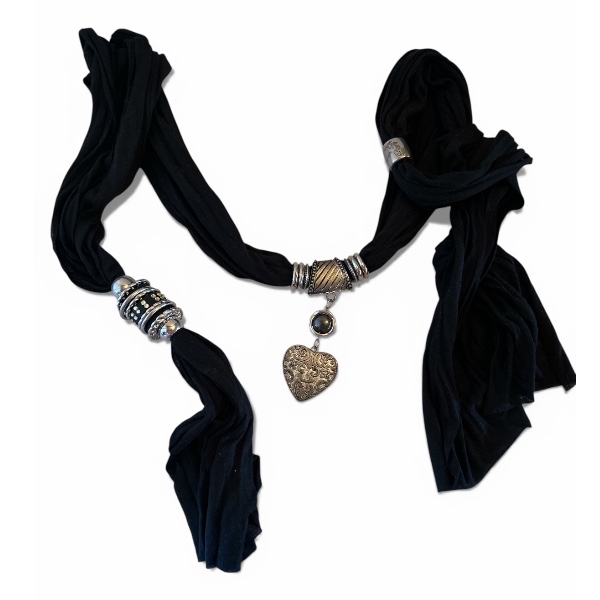 Decorative Black Scarf Belt with Heart Charm