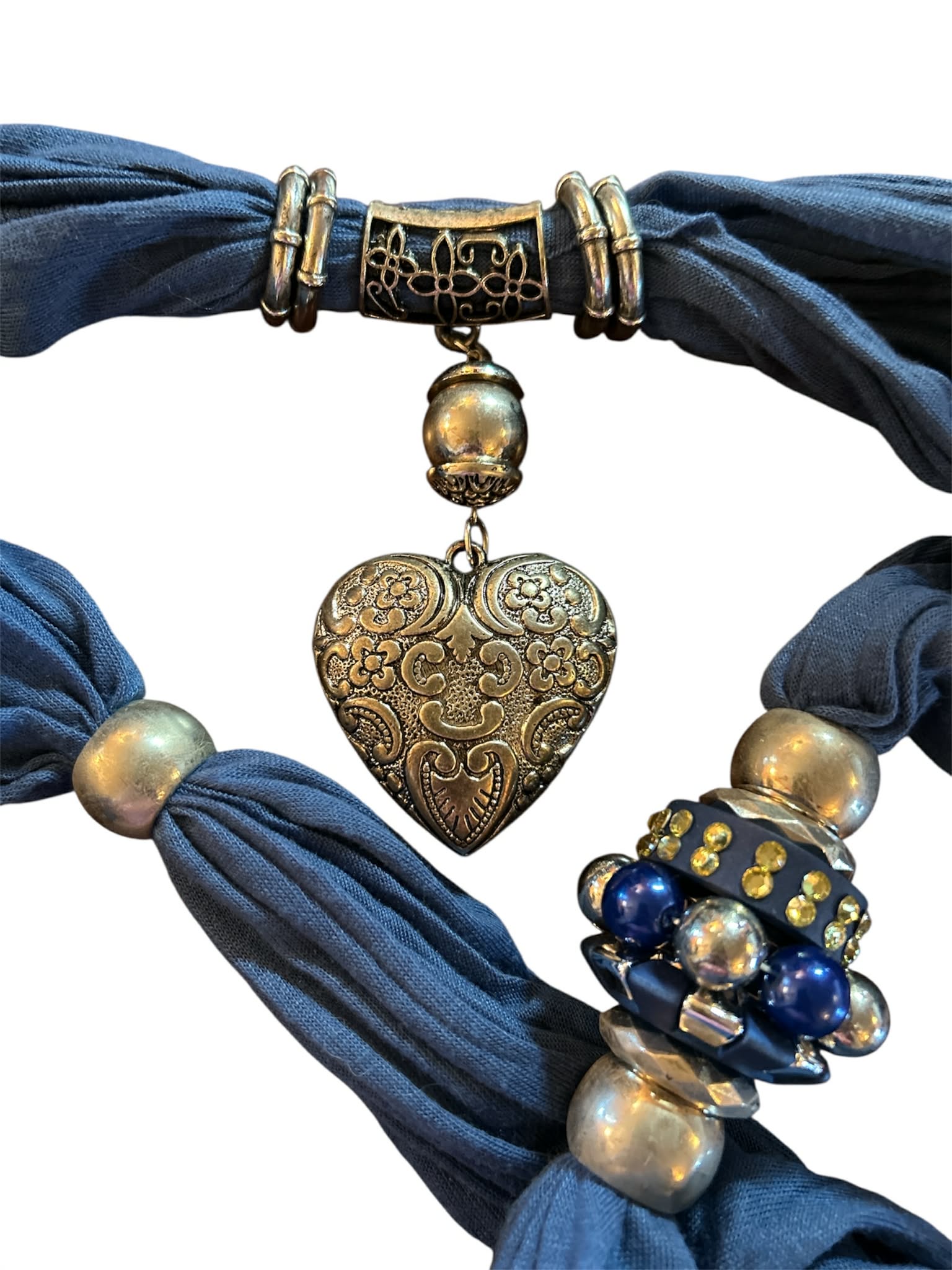 Decorative Blue Scarf Belt with Heart Charm