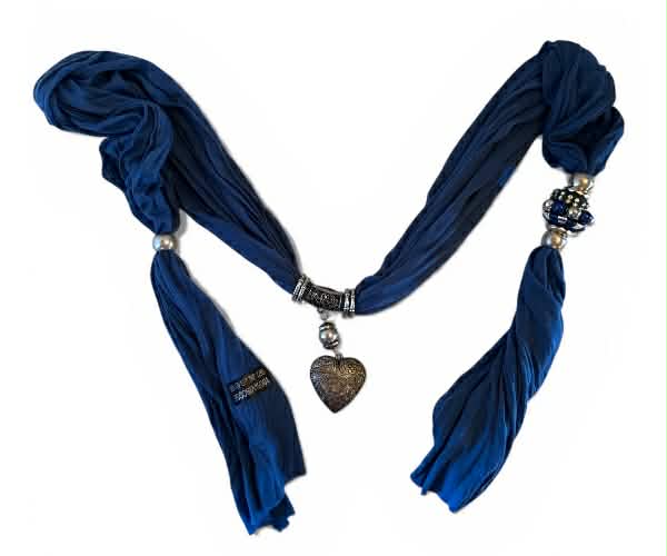Decorative Blue Scarf Belt with Heart Charm