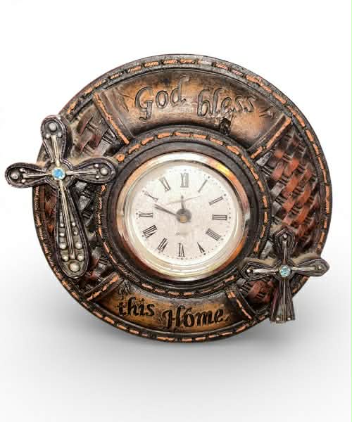 God Bless This Home Cross Accent Tabletop Clock Decor  5 Inch
