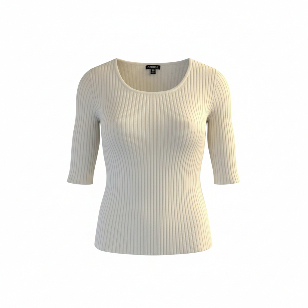 Women’s Ribbed Knit Top by George Classic Stretch Everyday Layering Shirt