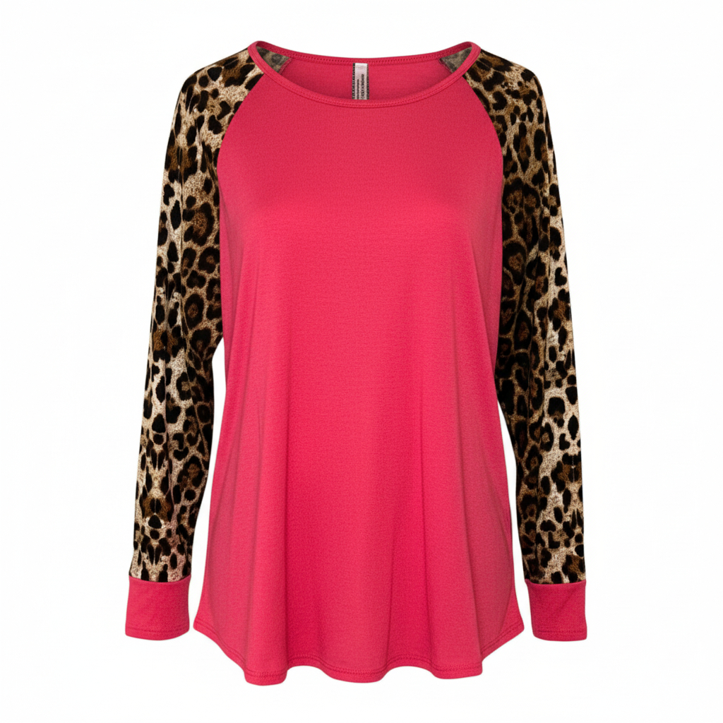Women’s Western Style Top by Giddyup Glamour Leopard Print Raglan Sleeve Boutique Shirt