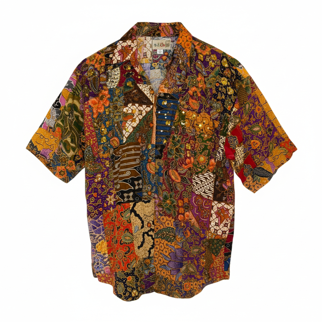 Women’s Boutique Patchwork Print Button Up Shirt by Zelle Ucci One Size Statement Top