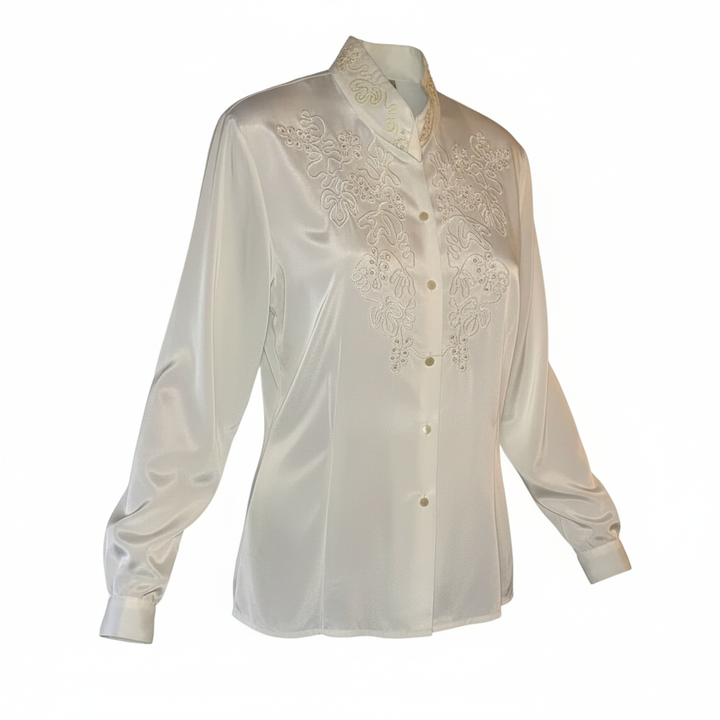 Women’s Embroidered Satin Button Up Blouse by Christie and Jill Dressy Western Style Shirt