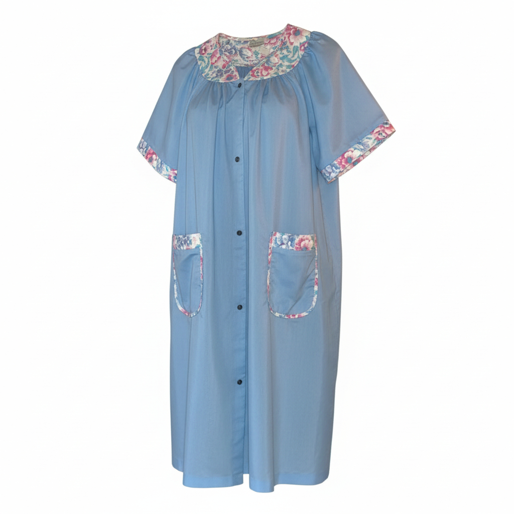 Women’s Button Front House Dress by Adonna Woman Lightweight Lounge Dress with Pockets