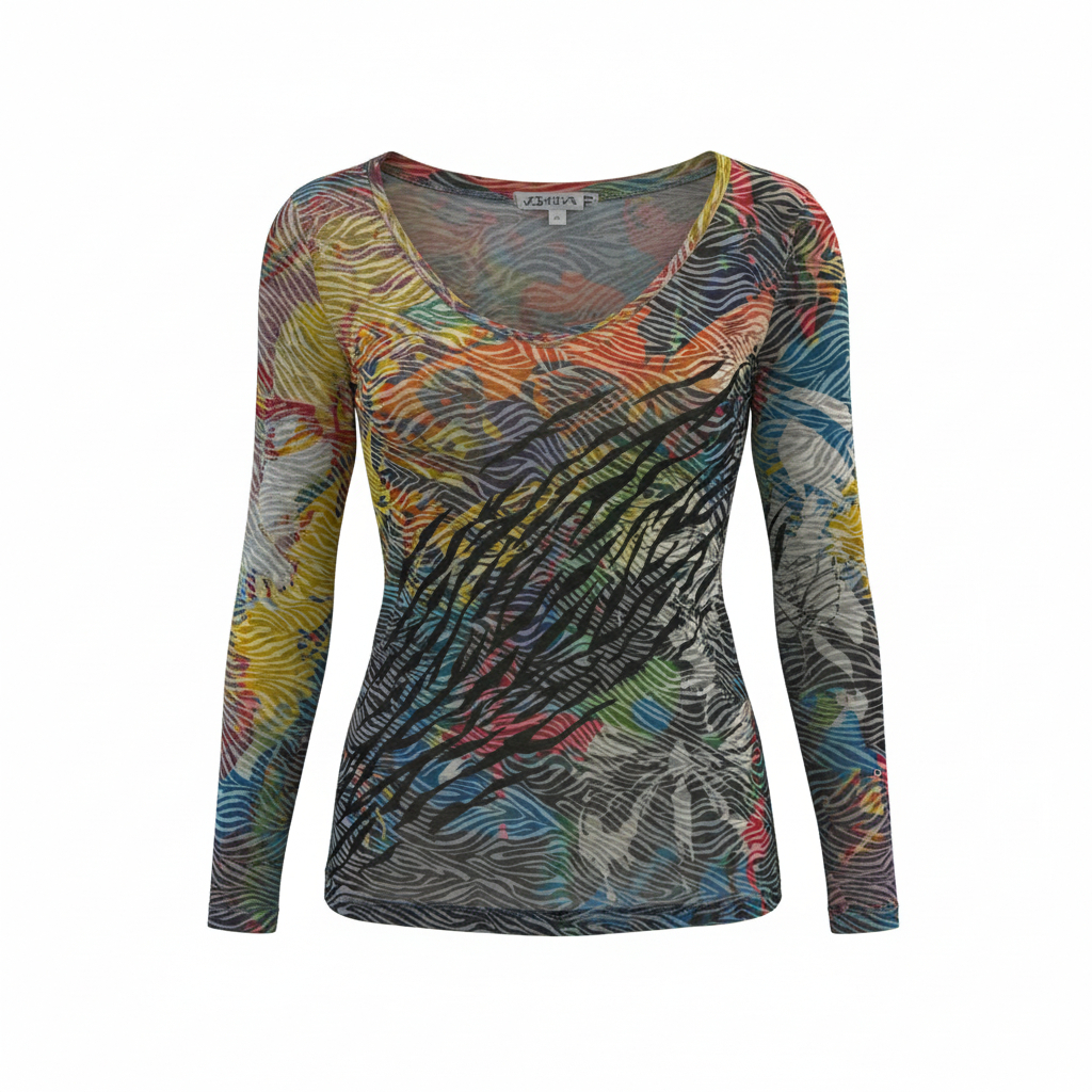 Women’s Long Sleeve Graphic Top by Eyelash Couture Colorful Abstract Western Boutique Style Shirt