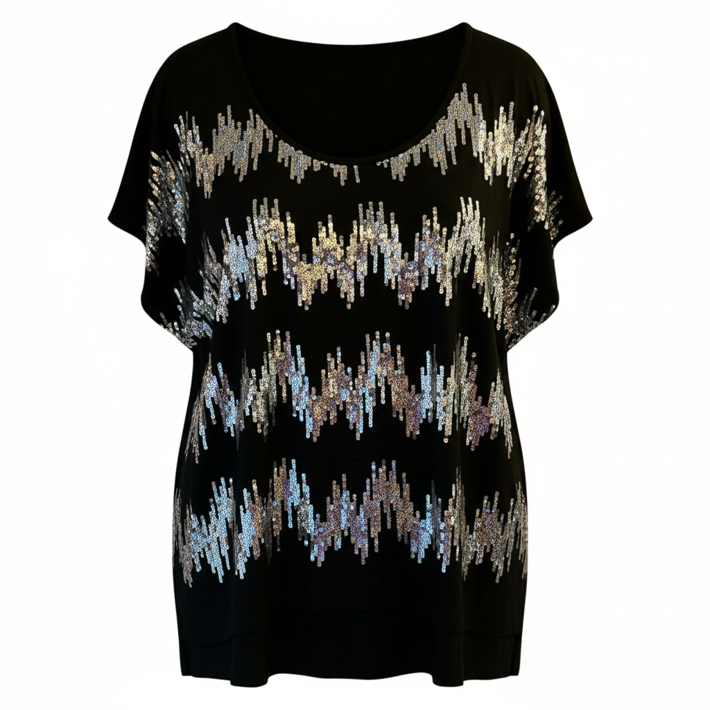 Women’s Sparkle Sequin Tunic Top by Umgee Black Loose Fit Boutique Style Dressy Blouse