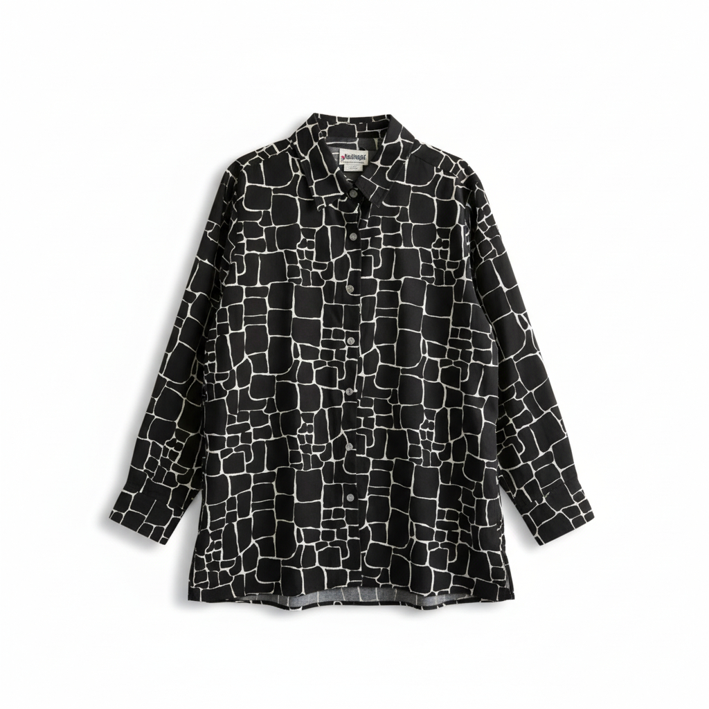 Women’s Button Down Patterned Blouse by National Long Sleeve Lightweight Dressy Casual Shirt