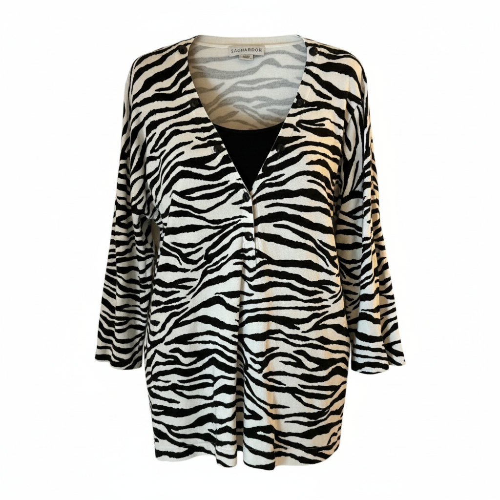 Women’s Zebra Print Button Front Top by Sag Harbor Classic Dressy Casual Style