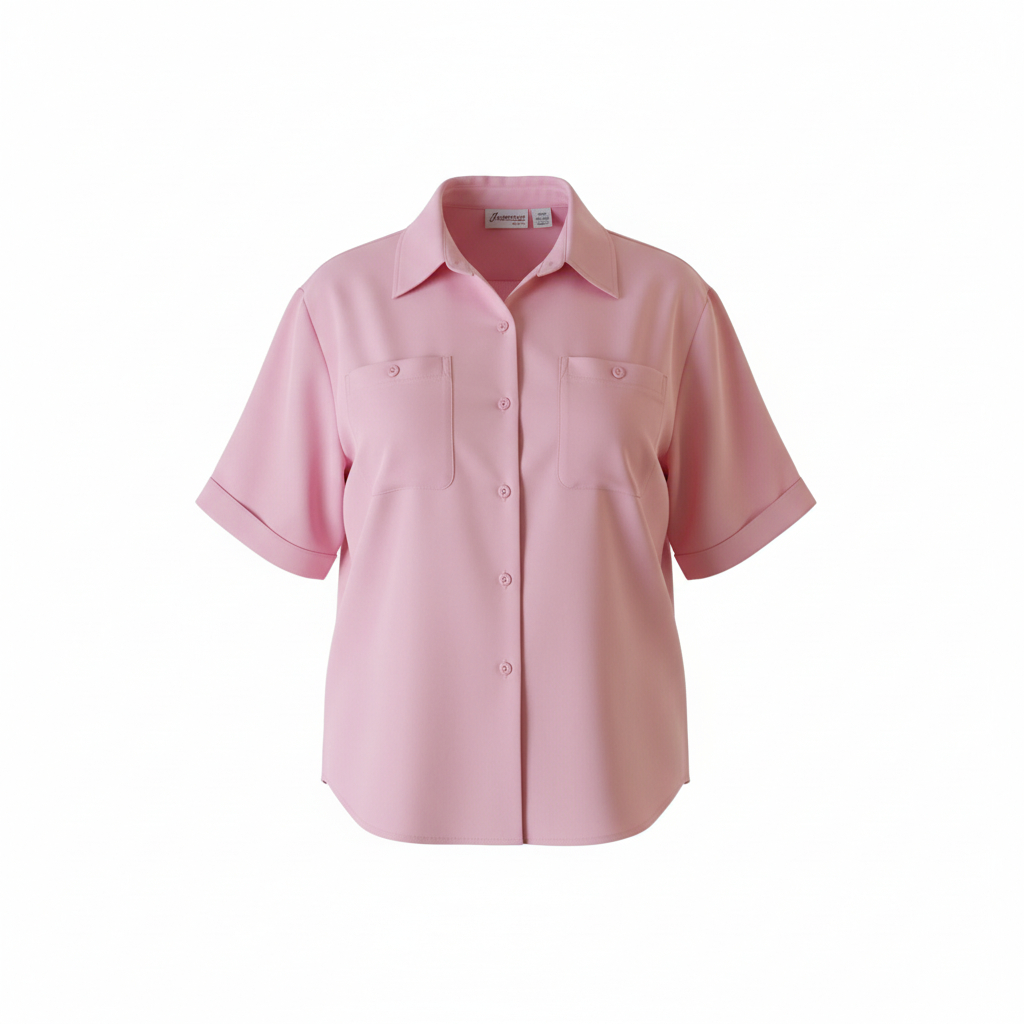Women’s Plus Button Front Blouse by Joanna Plus Classic Short Sleeve Collared Everyday Workwear Top