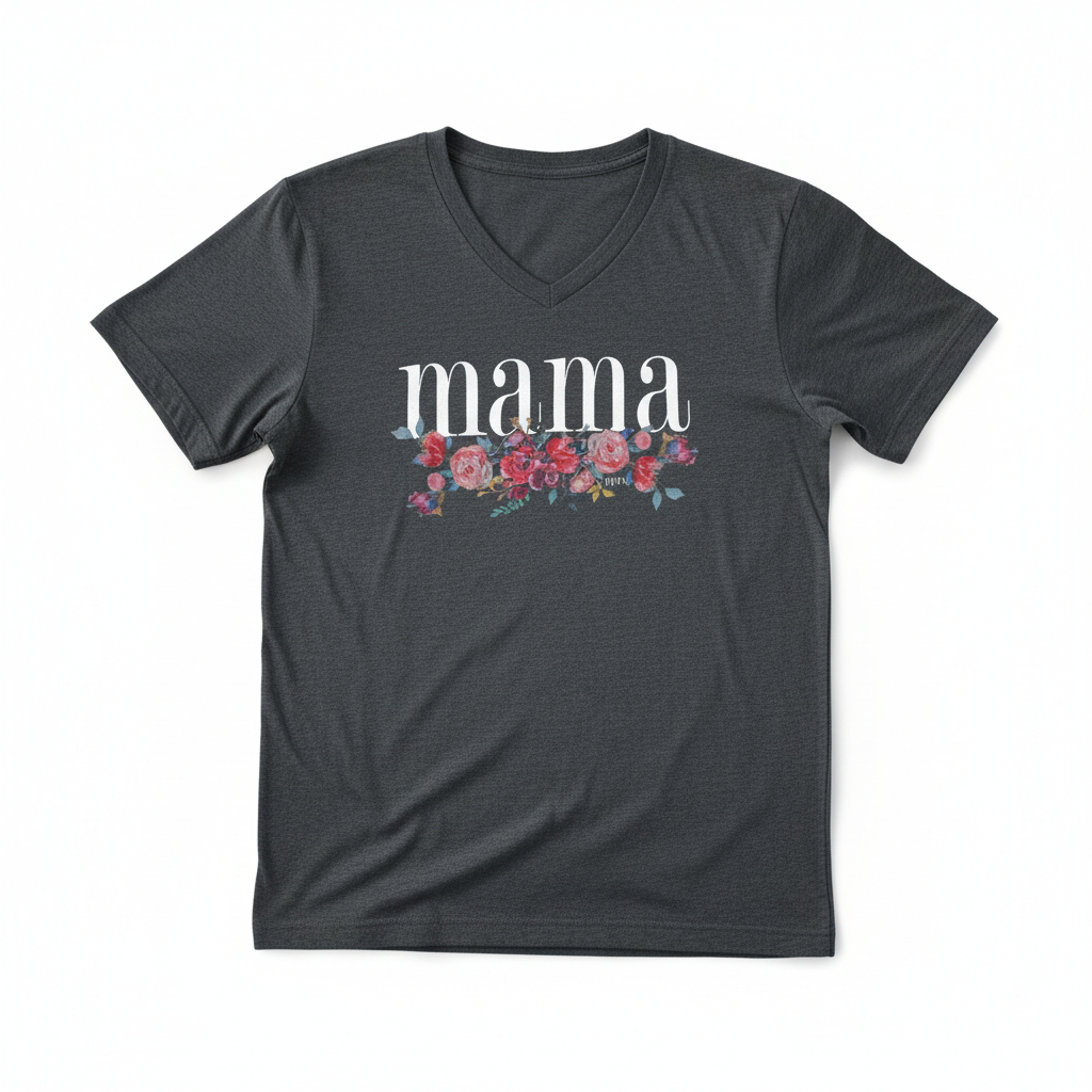 Women’s Graphic Tee Mama Floral Print V Neck Casual Everyday Boutique Style Shirt