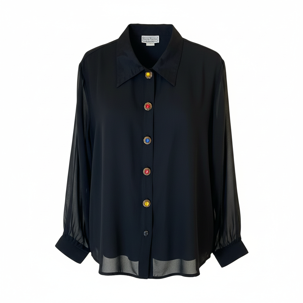 Women’s Extra Pretty of California Sheer Sleeve Button Front Blouse Dressy Lightweight Top