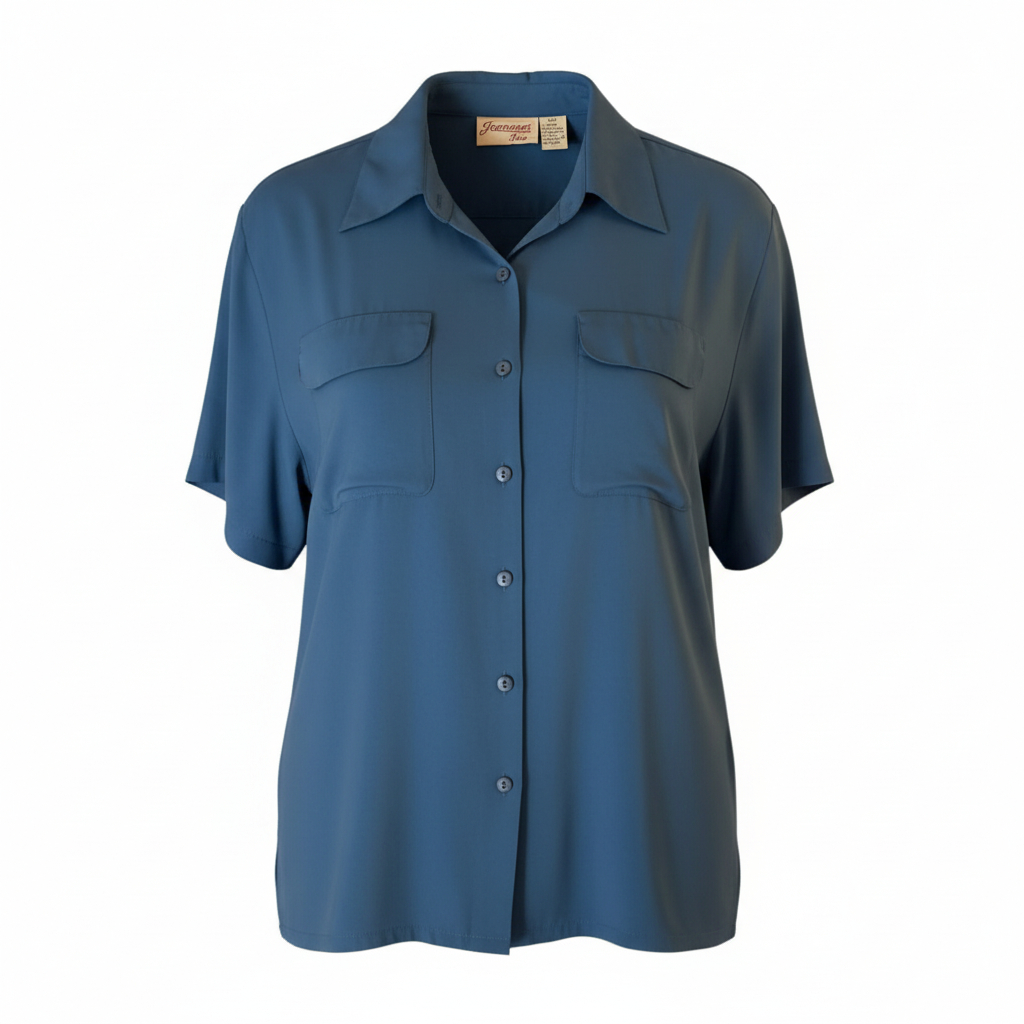 Women’s Button Front Blouse by Jenness Line Short Sleeve Collared Casual Workwear Top