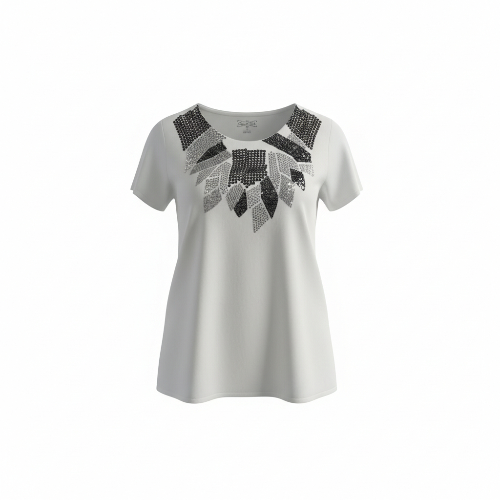 Women’s Embellished Short Sleeve Top by Crystal Kobe Rhinestone Accent Dressy Casual Blouse