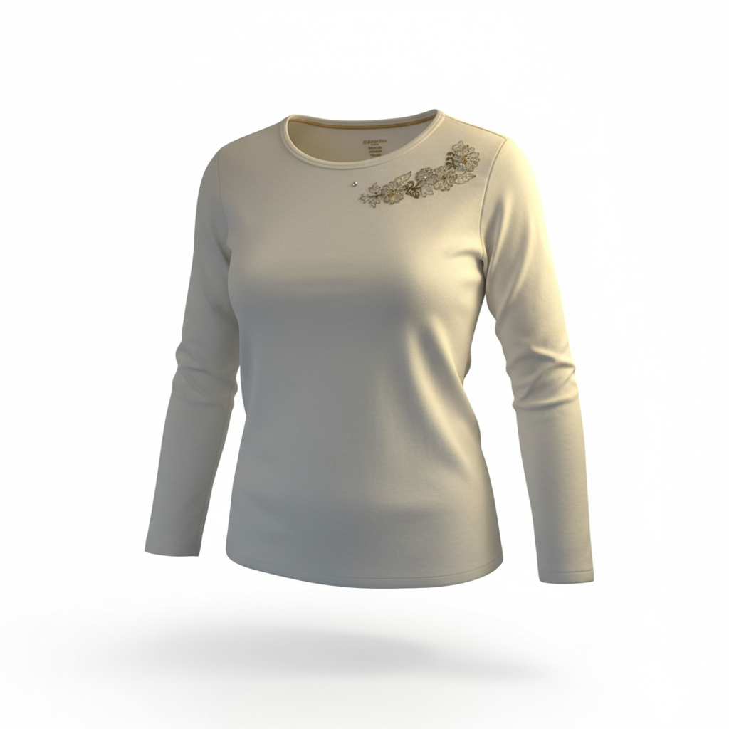 Women’s Embellished Long Sleeve Top by St Johns Bay Floral Accent Dressy Casual Shirt
