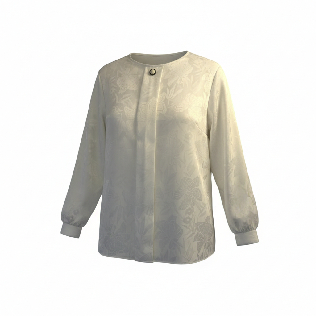 Women’s Textured Long Sleeve Blouse by Distinctly Different Elegant Floral Pattern Top